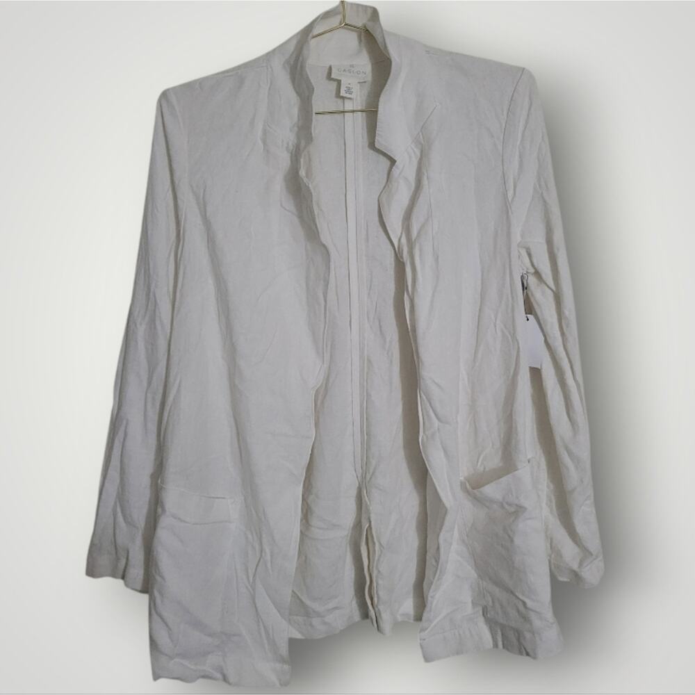 Caslon Blazer Size Medium Linen Blend White Coastal Airy NWT Long Sleeve Relaxed